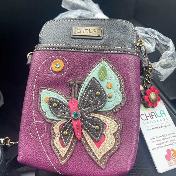 Chala | Bags | Chala New Butterfly Purple Cell Phone Crossbody | Poshmark